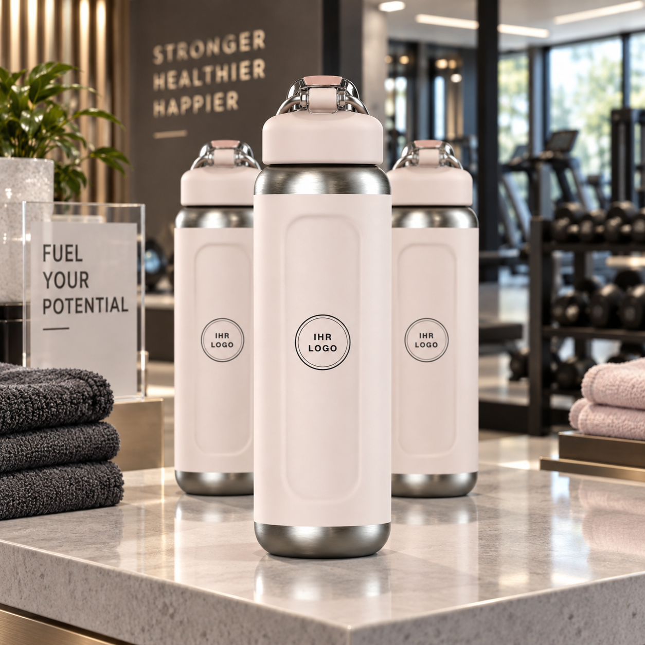Trinkflaschen Fitnessstudio – Sportflaschen mit Logo im Verkaufsbereich