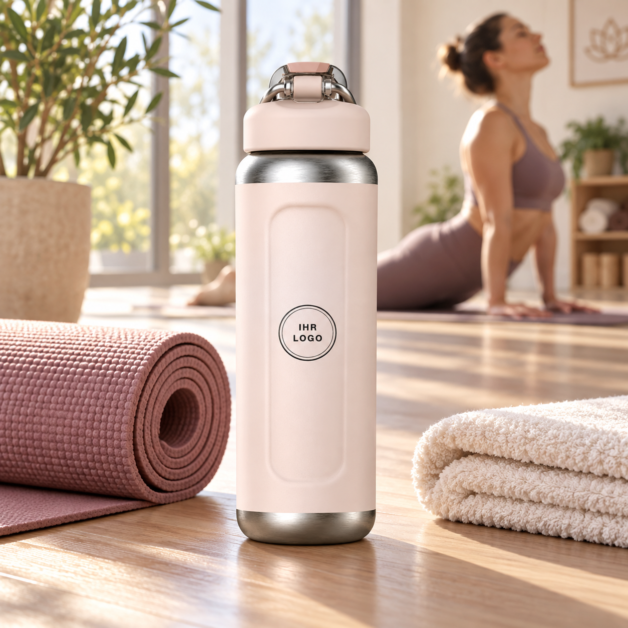Trinkflasche mit Gravur im Yoga-Kurs