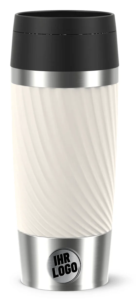 Emsa Travel Twist Mug 0,36 l in Cremeweiß mit Firmenlogo für die Kita